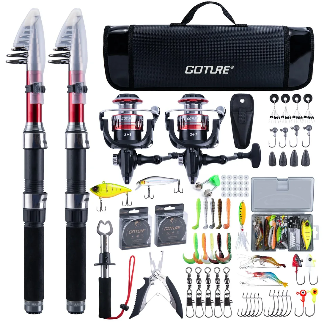 Goture Kit de Pesca Completo (2 cañas telescópicas + 2 carretes)